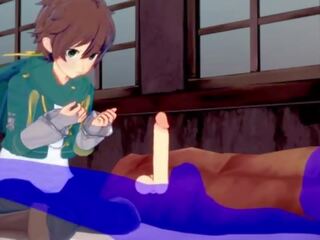 KonoSuba Yaoi - Kazuma blowjob with cum in his mouth - Japanese Asian Manga anime game adult movie gay